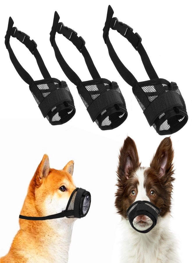 ElevateTech 3Pcs Dog Muzzle Soft Mesh Muzzle for Small Medium Large Dogs Adjustable Strap Breathable Dog Mouth Guard Anti Biting Barking Chewing Suitable Pets Walking Camping 3 Sizes (Black S M L) - Image 1
